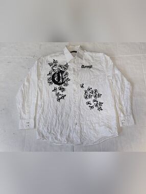 Vintage Mens Y2K COOGI Button Up Shirt Long Sleeve White Black Logo Size XL